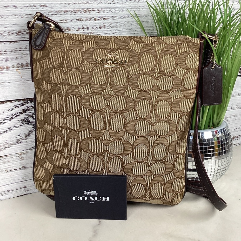 Coach F58421 Bag Crossbody Signature Tan Brown Purse Guc